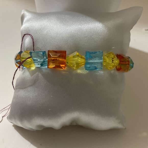 Hand Crafted Stretch Bracelet Set Crystals with Dangles Blue Orange Yellow - Picture 6 of 8